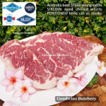 Beef SIRLOIN Porterhouse Has Luar Australia "S" STEER (young cattle up to 2yo) AGED FROZEN HARVEY steak 1cm 3/8" schnitzel (price /600gr 4 - 5pcs)